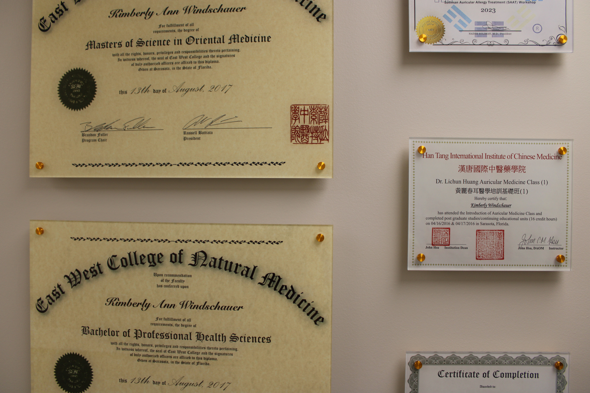 Dr. Kim Windschauer's Florida AP credentials and diplomas